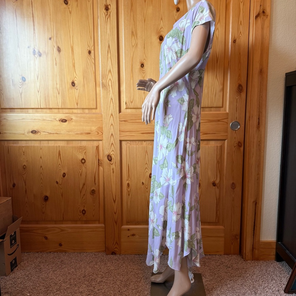 Vintage Kaua’iana Hawaiian Maxi Dress XL Tropical Floral Rayon Handkerchief Hem - Picture 8 of 15